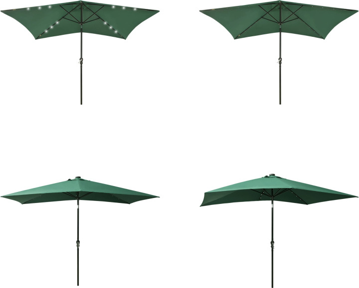 vidaXL Sonnenschirm mit LEDs und Stahl Mast Grün 2x3 m - Sonnenschirm - Sonnenschirme - Garten-Sonnenschirm - Garten-Sonnenschirme HL313786