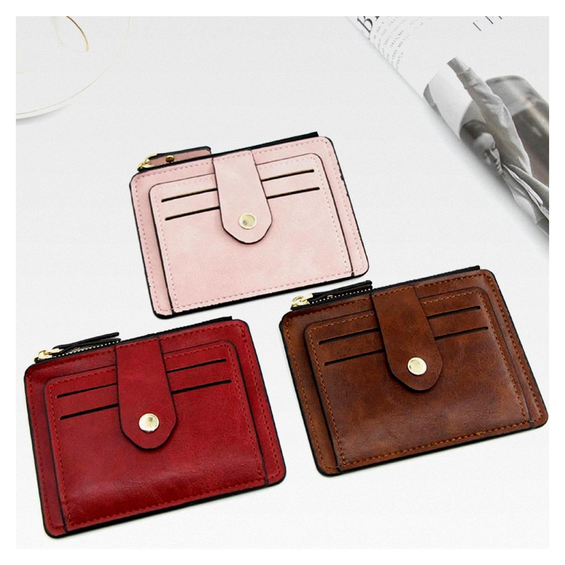 Markenlos Damen Geldbörse aus Kunstleder mit Reißverschluss und Schnalle, braune Clutch mit mehreren Kartenfächern, Münzfach und Personalausweis Etui für Alltag und Büro