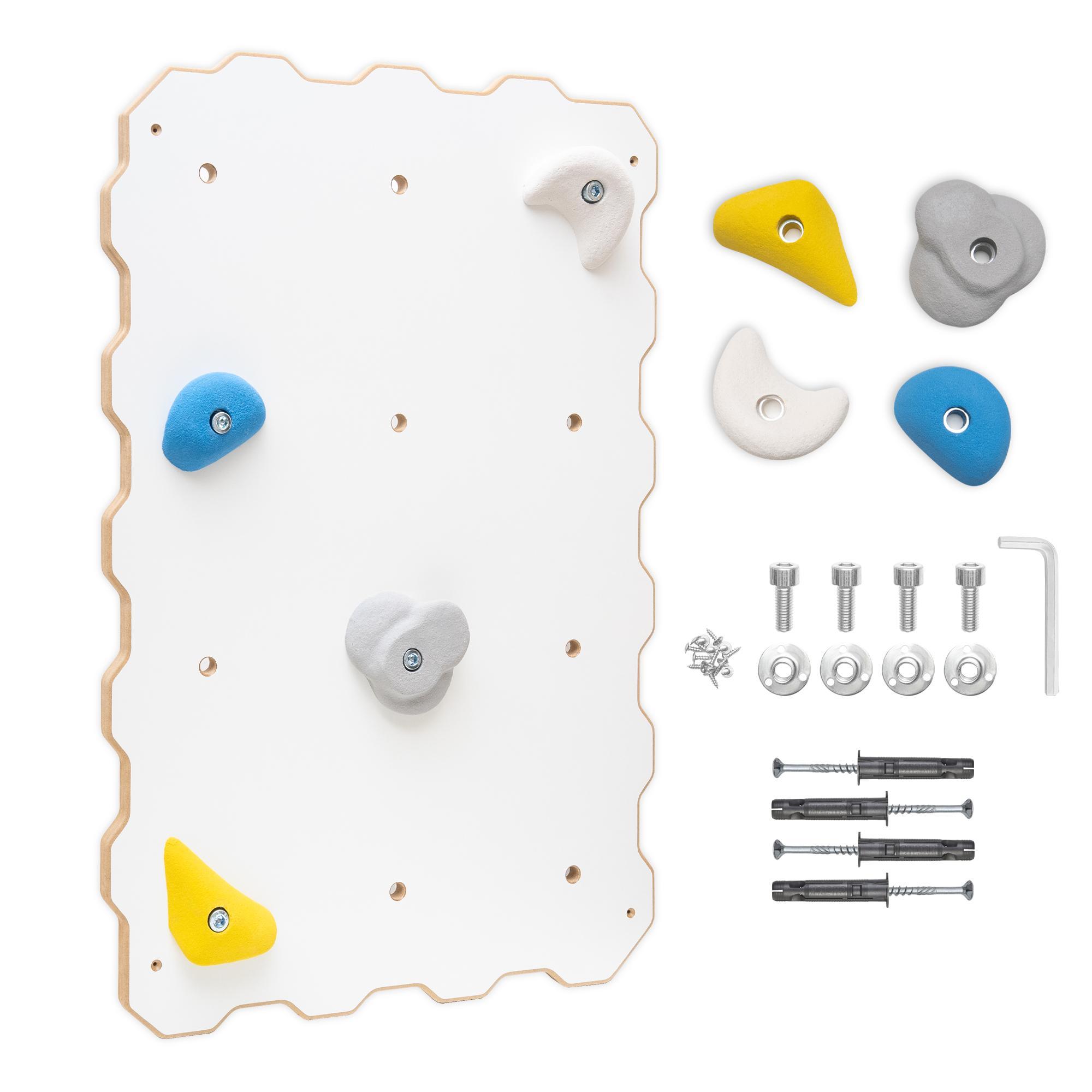 MAMOI® Kletterwand aus Holz für den Innenbereich mit 4 Klettergriffen, weißes Kletterwand-Modul, Indoor-Kletterset für zu Hause, Kletterwand