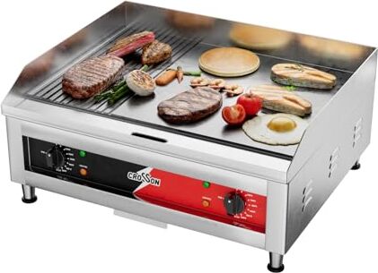 Crosson Professional Mastro grilovacia doska Elektrická 1/3 hladkého a 2/3 vrúbkovaného povrchu (60 x 40 cm) Vyrobená z 10 mm hrubej liatiny, 2 teplotné zóny