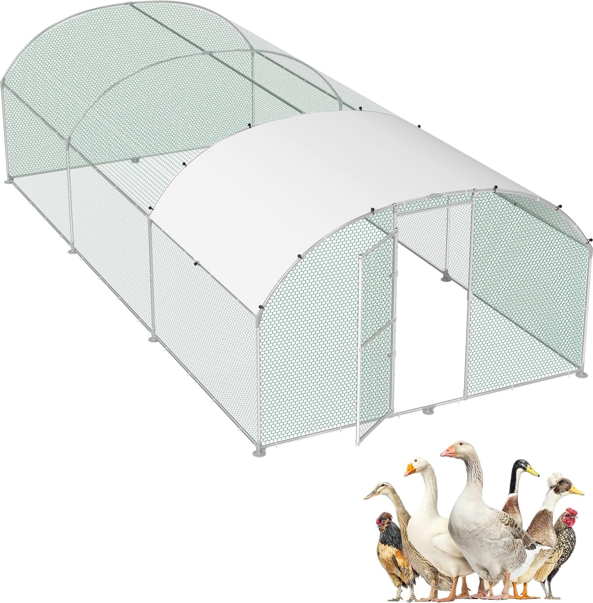 JOIEYOU 3x6x2m Metall Hühnerstall Gewölbedecke Hühnerkäfig mit 18m² Lauffläche & Tür & Riegel & PE Dach Freilaufgehege Geflügelställe Außengehege