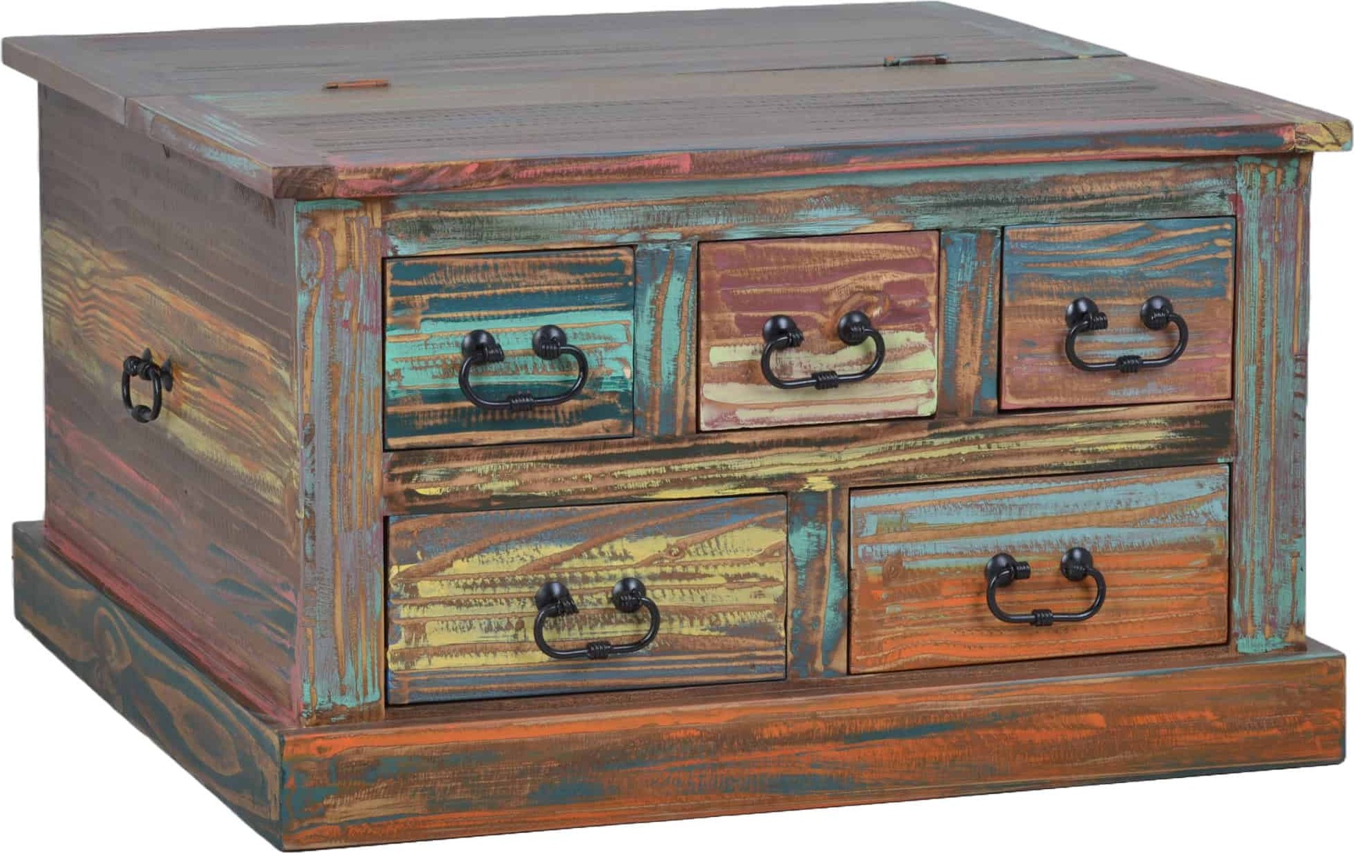MiaMöbel Truhentisch Cancun 80x47x80 cm Shabby Chic Massivholz Pinie Bunt