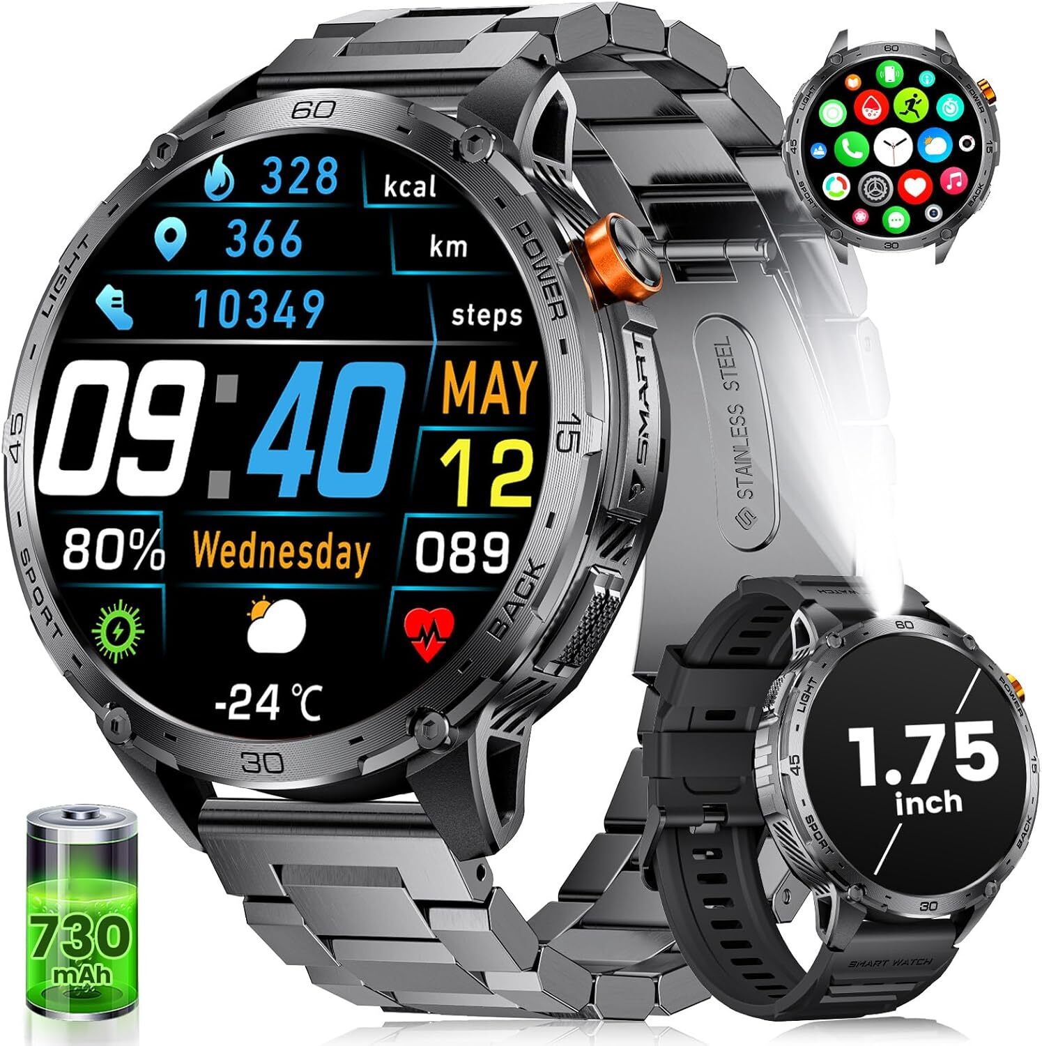LIGE Herren Smartwatch mit LED-Taschenlampe, elefonfunktion, 120+ Sportmodi, Herzfrequenz-/Schlafmonitor, IP68 wasserdichte Sport