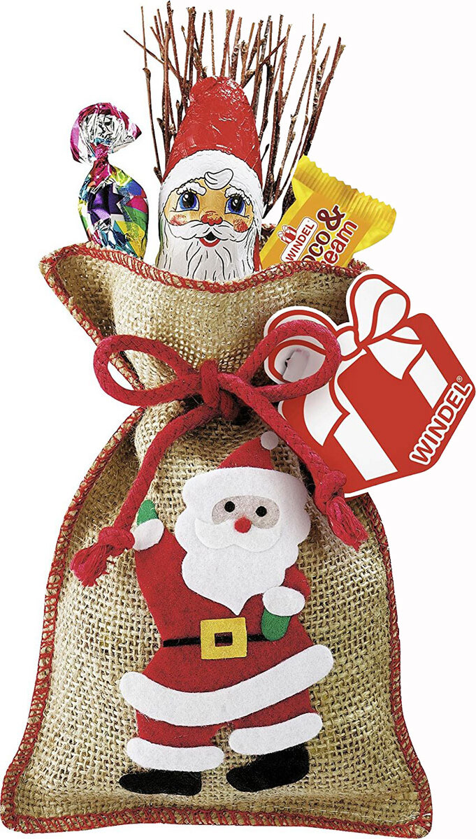 Windel Jute Nikolaus Sack aus Filz gefüllt mit Süßigkeiten 198g 50661