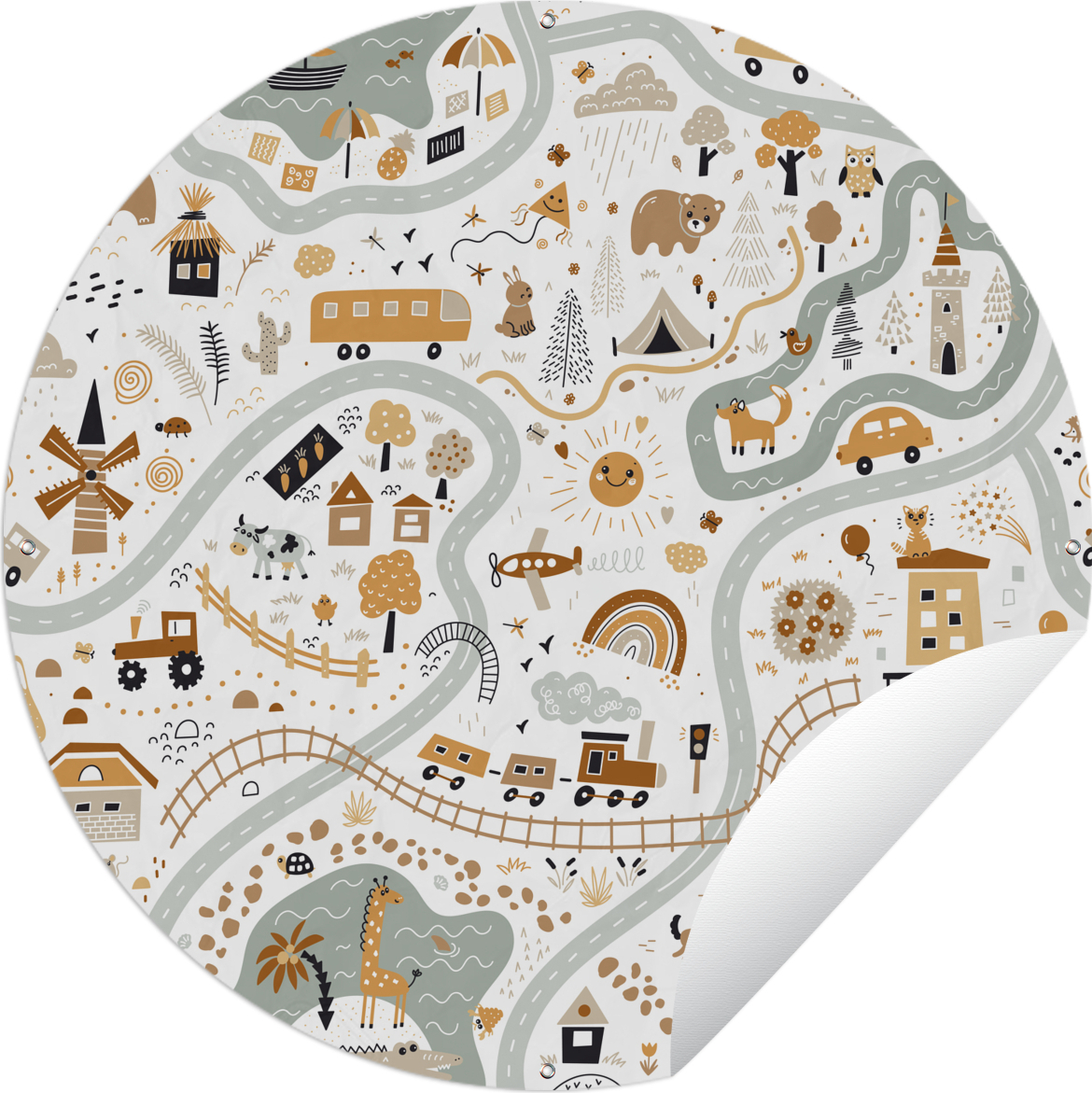 MuchoWow® Gartenposter Outdoor-Poster Rund Auto - Tiere - Kinder - Straßen Ø 90 cm Gartendeko Rundes Poster draußen 144|891608293