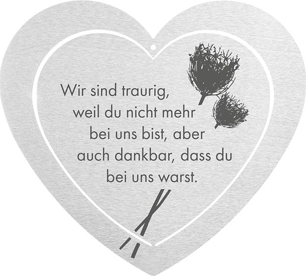 DOLORINO Grabherz aus Edelstahl | wetterfest | mit Spruch "Wir sind traurig"| ca. 17x15cm 512088