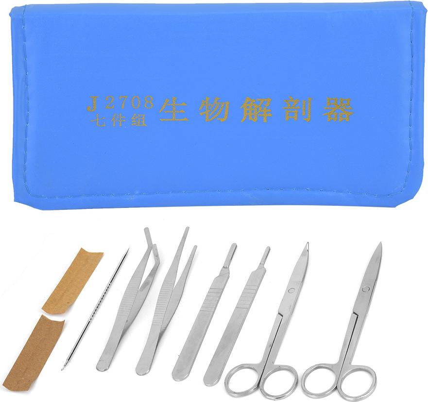 Gistuch 7-teiliges biologisches anatomisches Werkzeug zum Präparieren mit Scherengriff, Pinzette und Pinzette