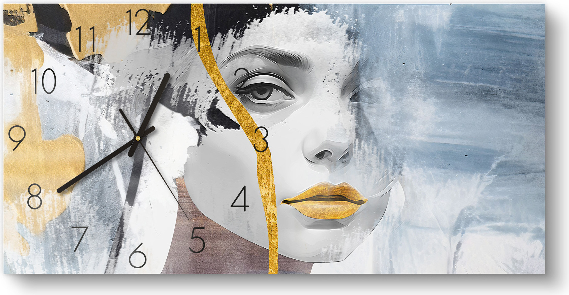 DEQORI Glasuhr 60x30 cm Zahlen 'Fragmentierte Eleganz' Wanduhr Glas Uhr Design leise Küchenuhr WC-60-30-N-4492