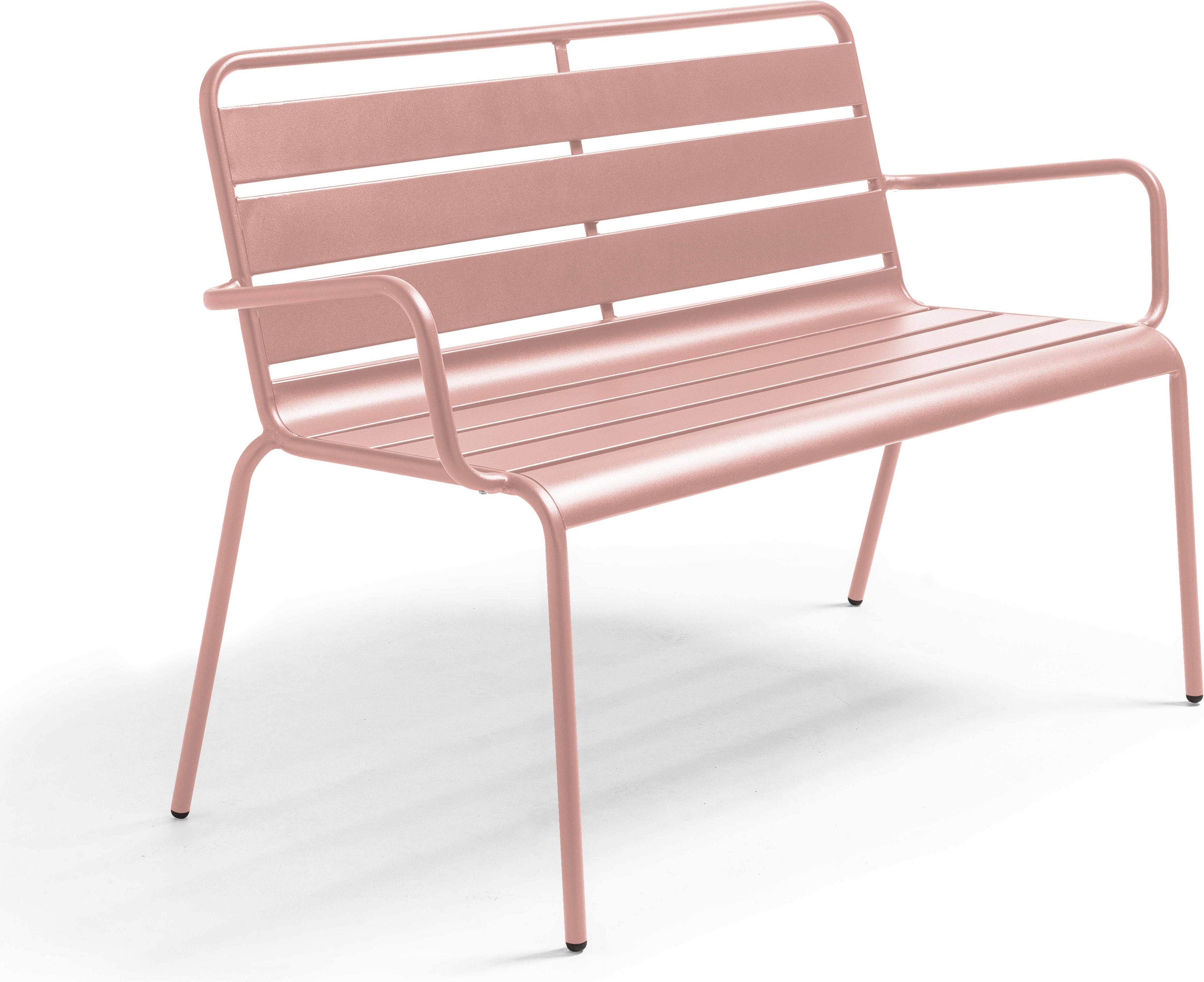 Gartenbank aus pulverbeschichtetem Stahl Rosa - Oviala Palavas 114579
