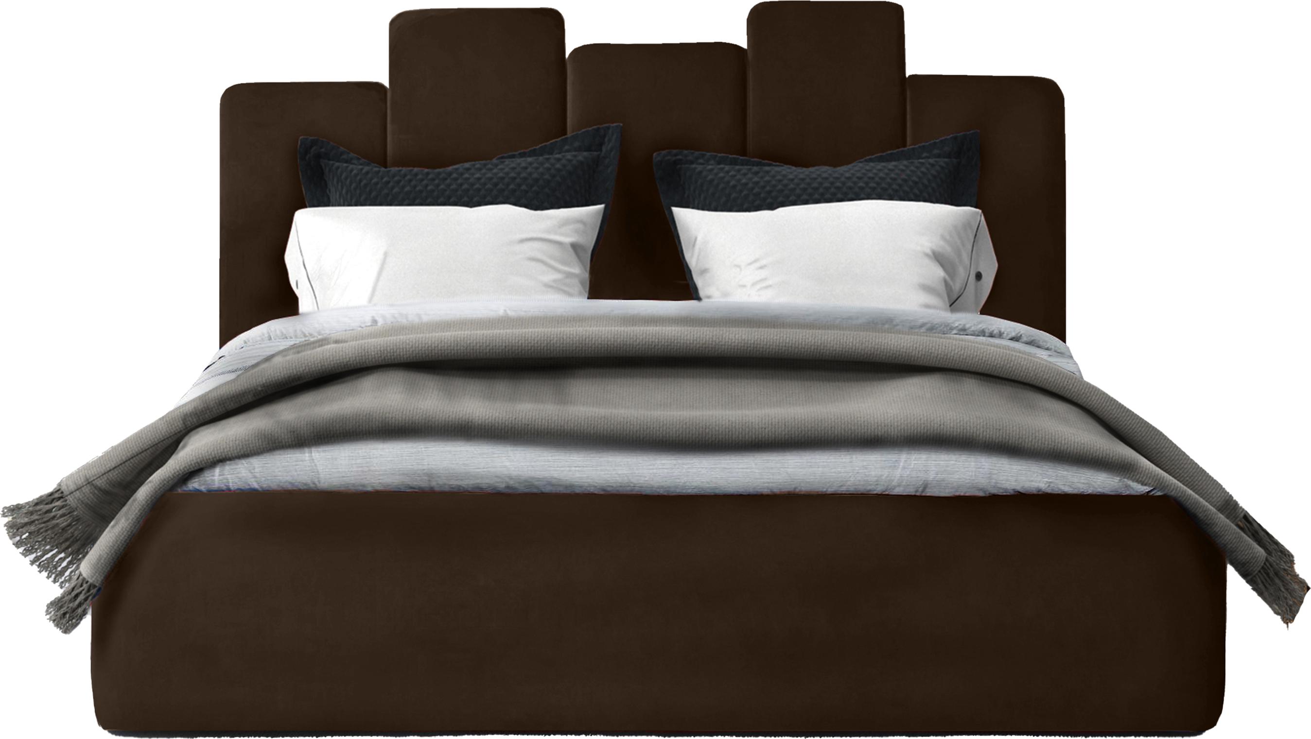 Schlafzimmer-Polsterbett Orion 130x212x90 cm Liegefläche: 120x200 cm Mit Bettkasten, Metallrahmen, Hebesystem-Gasautomatik, Monolith-StoffPolsterstoff Robuster Rahmen - Braun