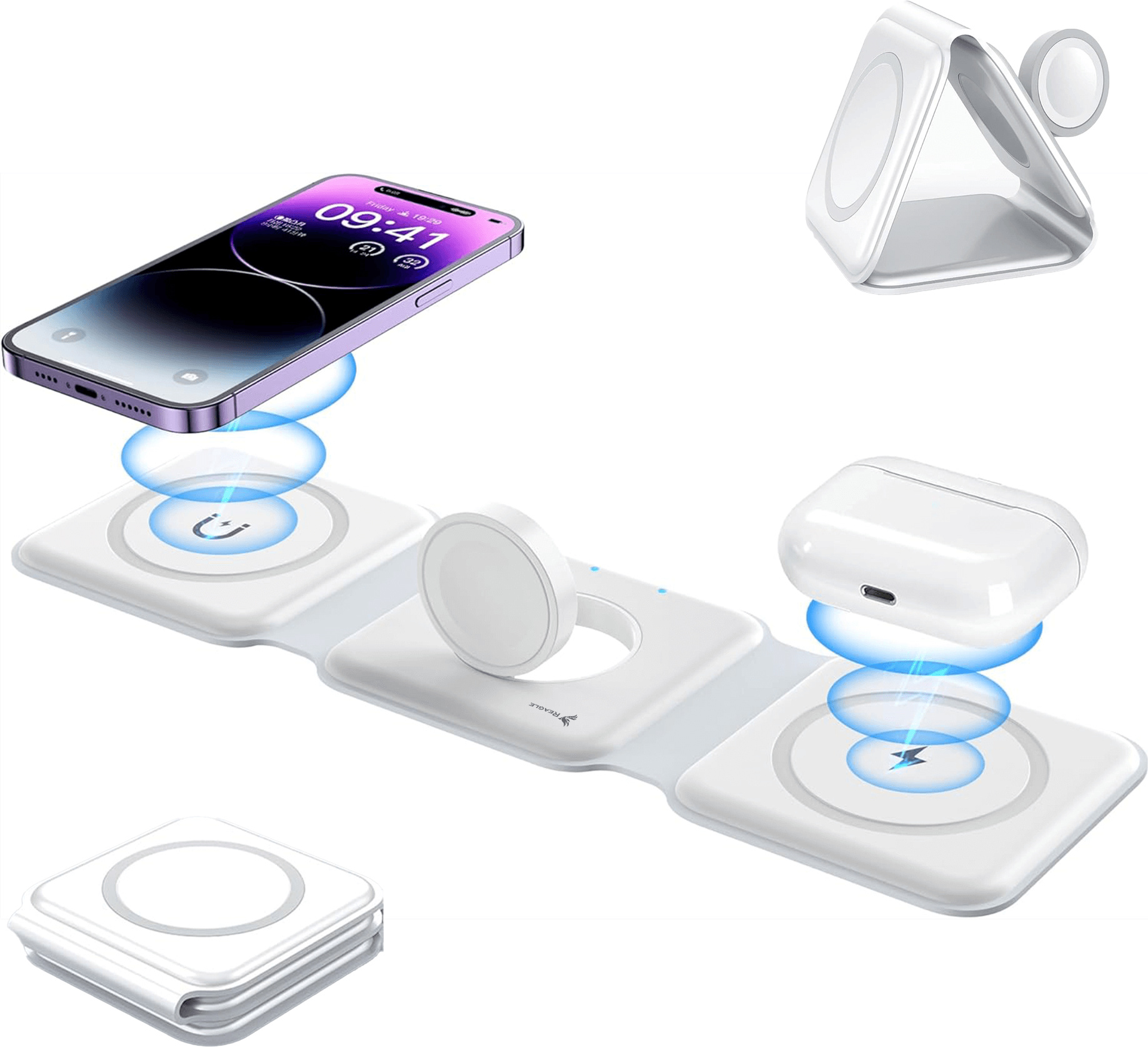 Bezdrôtová skladacia mobilná indukčná nabíjačka 3 v 1 Magsafe Qi 15W Iphone Airpods Smartwatch,