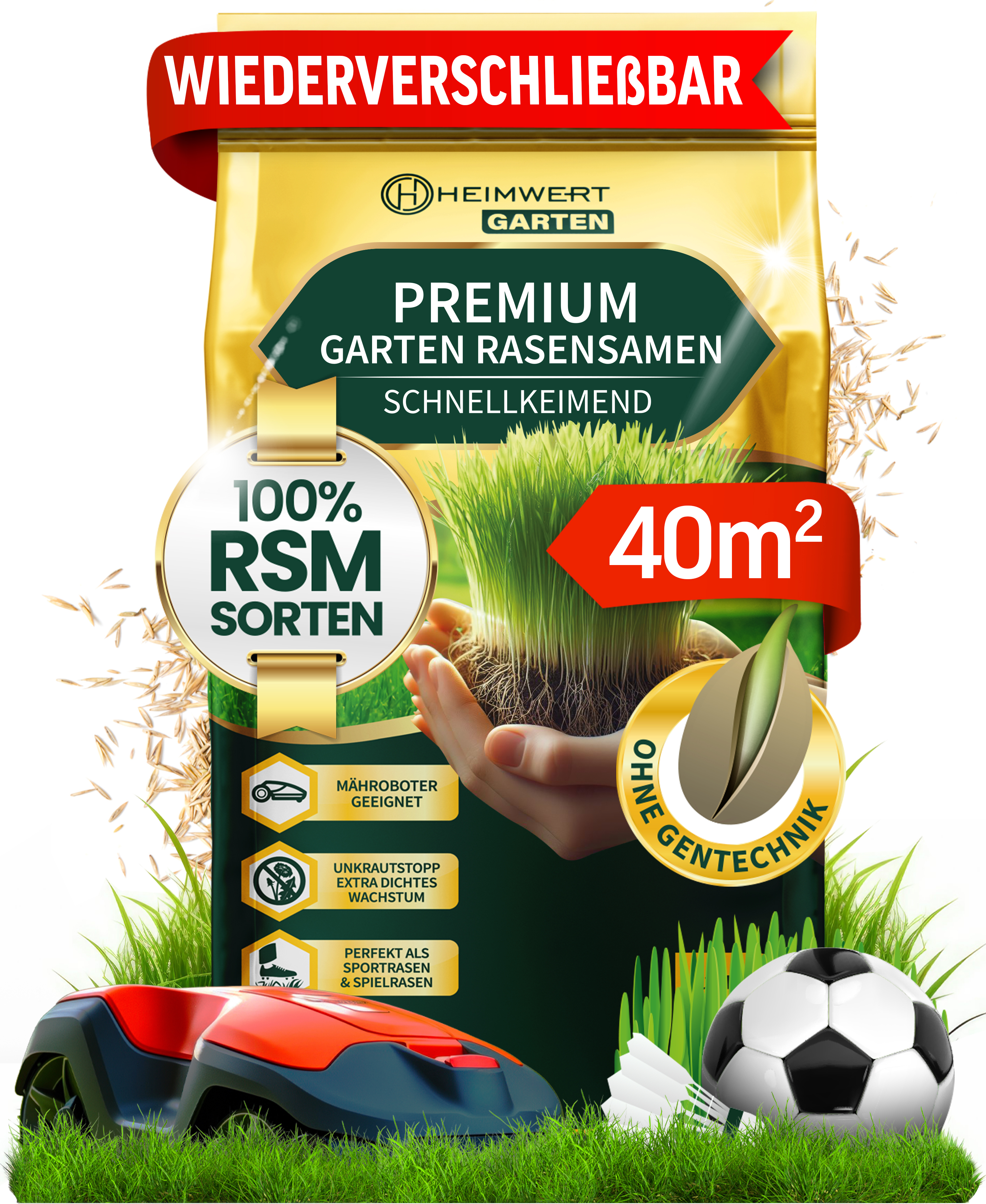 Rasensamen schnellkeimend Turbo - Premium Grassamen Sommer HEIMWERT 1 kg