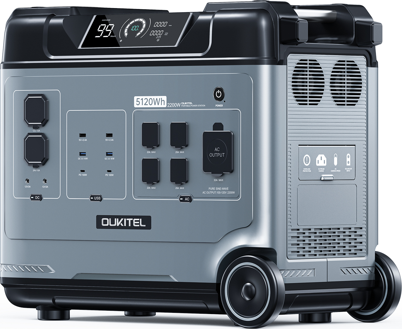 OUKITEL P5000E Prenosný generátor energie, solárne úložisko s 5120 Wh napájacou stanicou s UPS, LiFePO4, 18 zásuviek, solárny generátor s 2000 W (4000 W špičkový) napájacou stanicou Núdzové napájanie pre domáce cestovanie Kempovanie