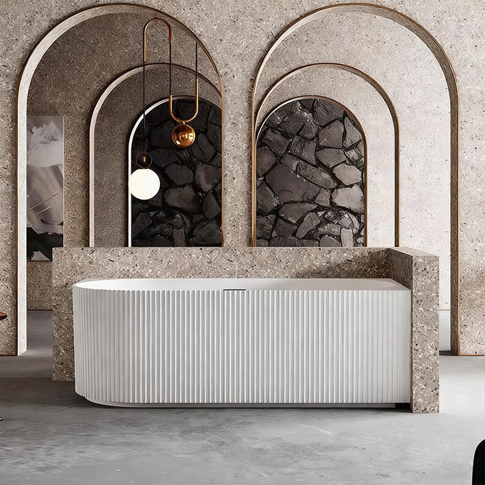 360Home Badewanne, Acryl-Badewanne, freistehende Badewanne, Gestreifte Badewanne, LED-Badewanne, wandnahe Badewanne rechts.150*75*58cm/TW-R7683-150/