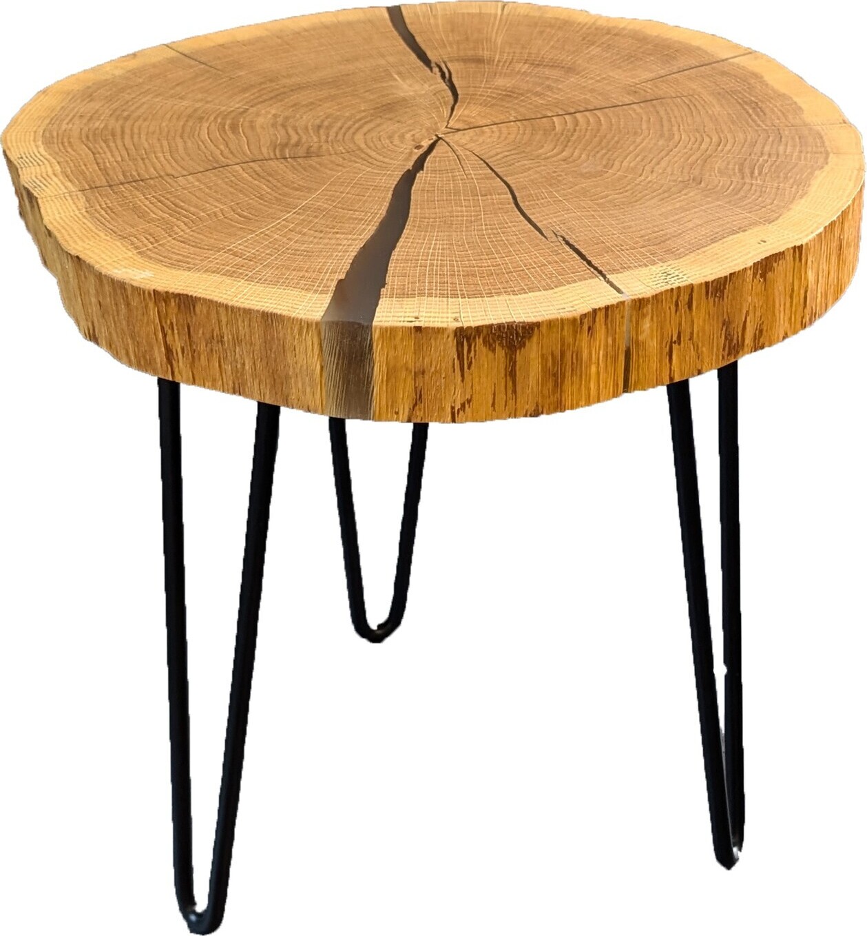 Unikat #300/37 Baumscheiben-Couchtisch aus Eiche 45x45 cm Transparentes Epoxid