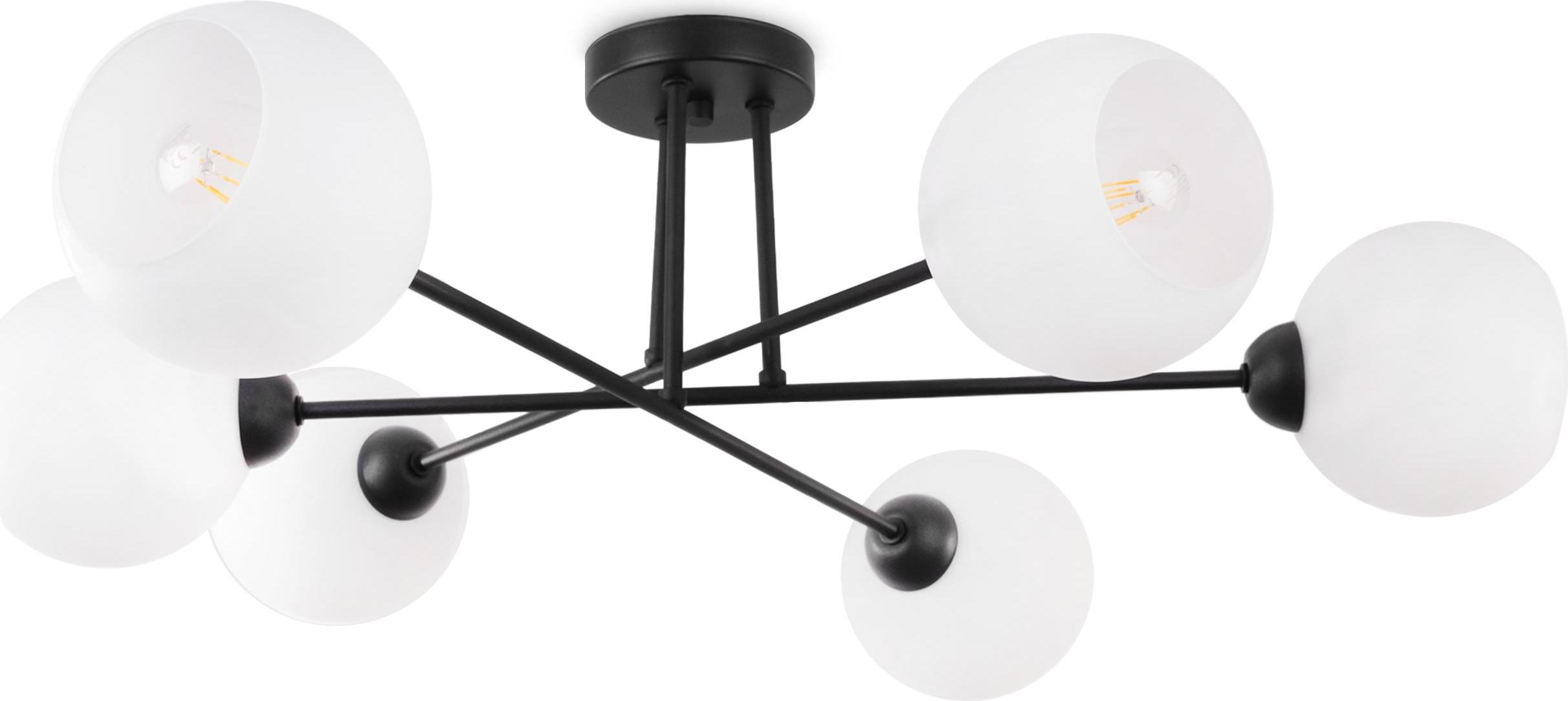 Deckenlampe Asturia schwarz 6-flammig mit weißem Glasschirm E27