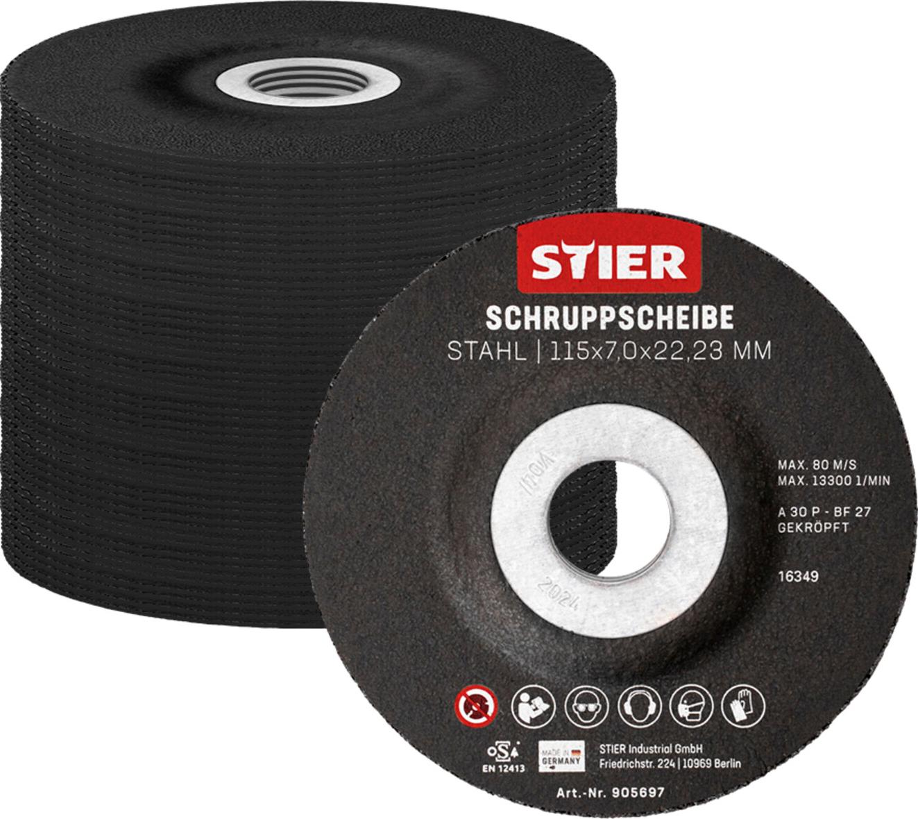STIER Schruppscheiben, 10 Stück, GERMANY, Maße 230 x 7,0 x 22,23; Form 27, gekröpfte Ausführung, erhöhte Zerspanungsleistung, lange Lebensdauer, 80 m/s Arbeitsgeschwindigkeit 905699