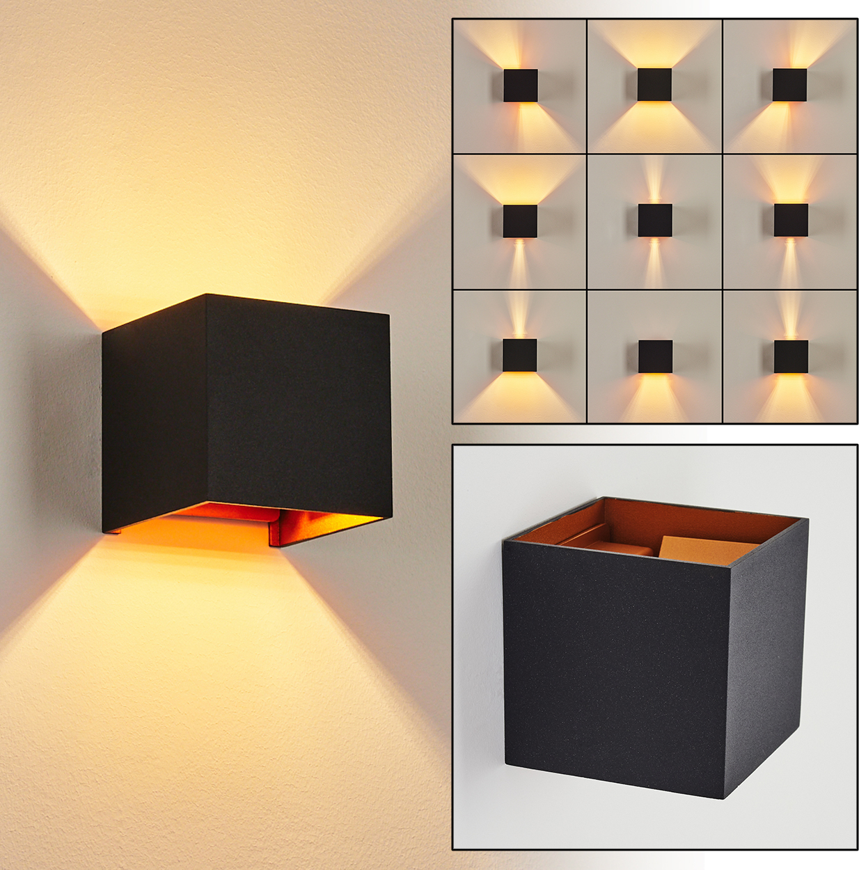 hofstein Vaccina »Vaccina« moderne eckige Wandlampe aus Metall in Schwarz/Kupferfarben H3543146