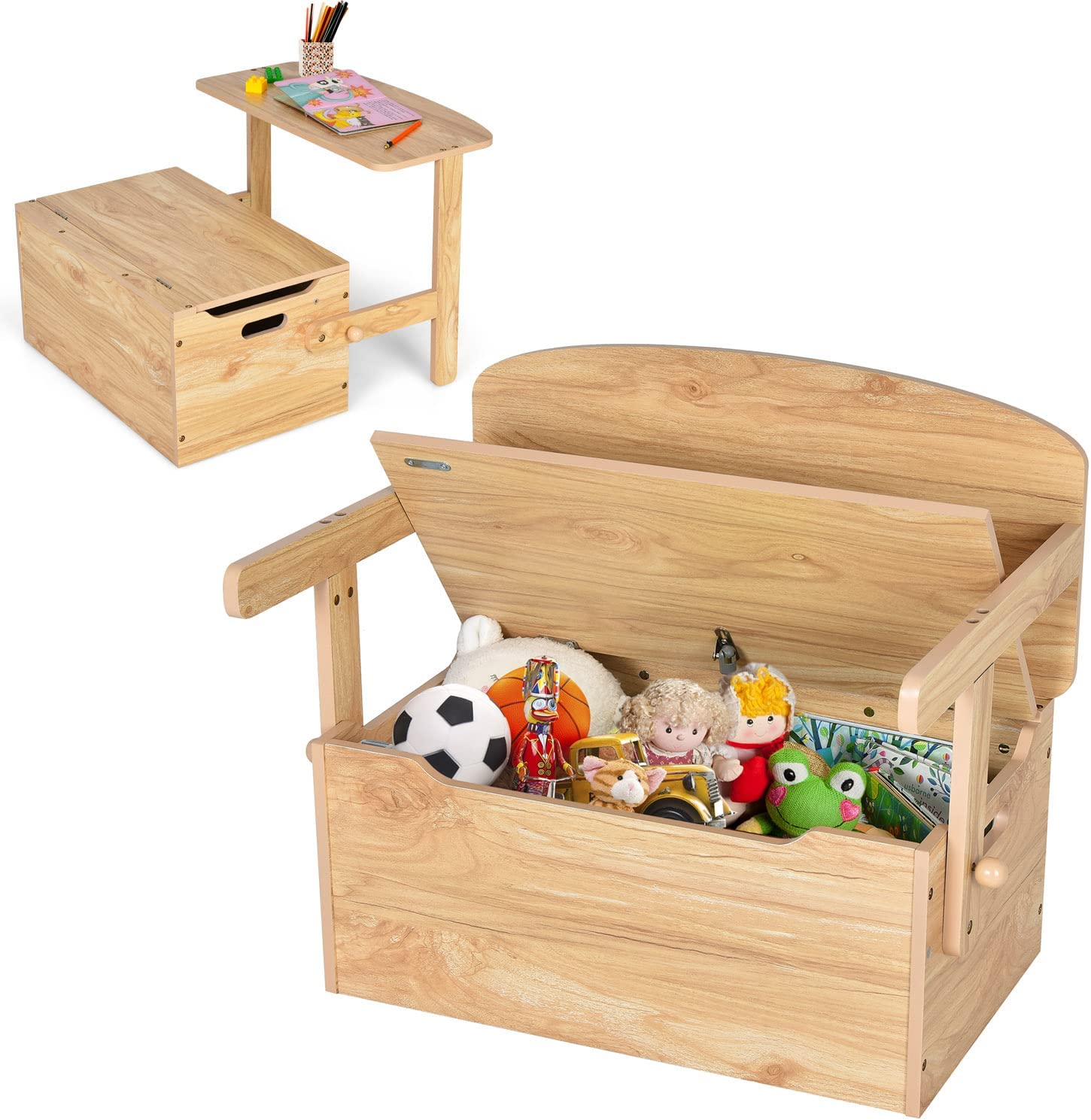3 in 1 Spielzeugkiste & Kindersitzgruppe & Kinderbank aus Holz mit Stauraum  & Deckel, Truhenbank Kindermöbel für Kinder 3 | Truhenbänke