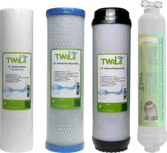 TWaLa 10' Filter Set 4-teilig Trinkwasser Filter für RO Umkehrosmose, Brunnenwasser, Wasserfilter 1190