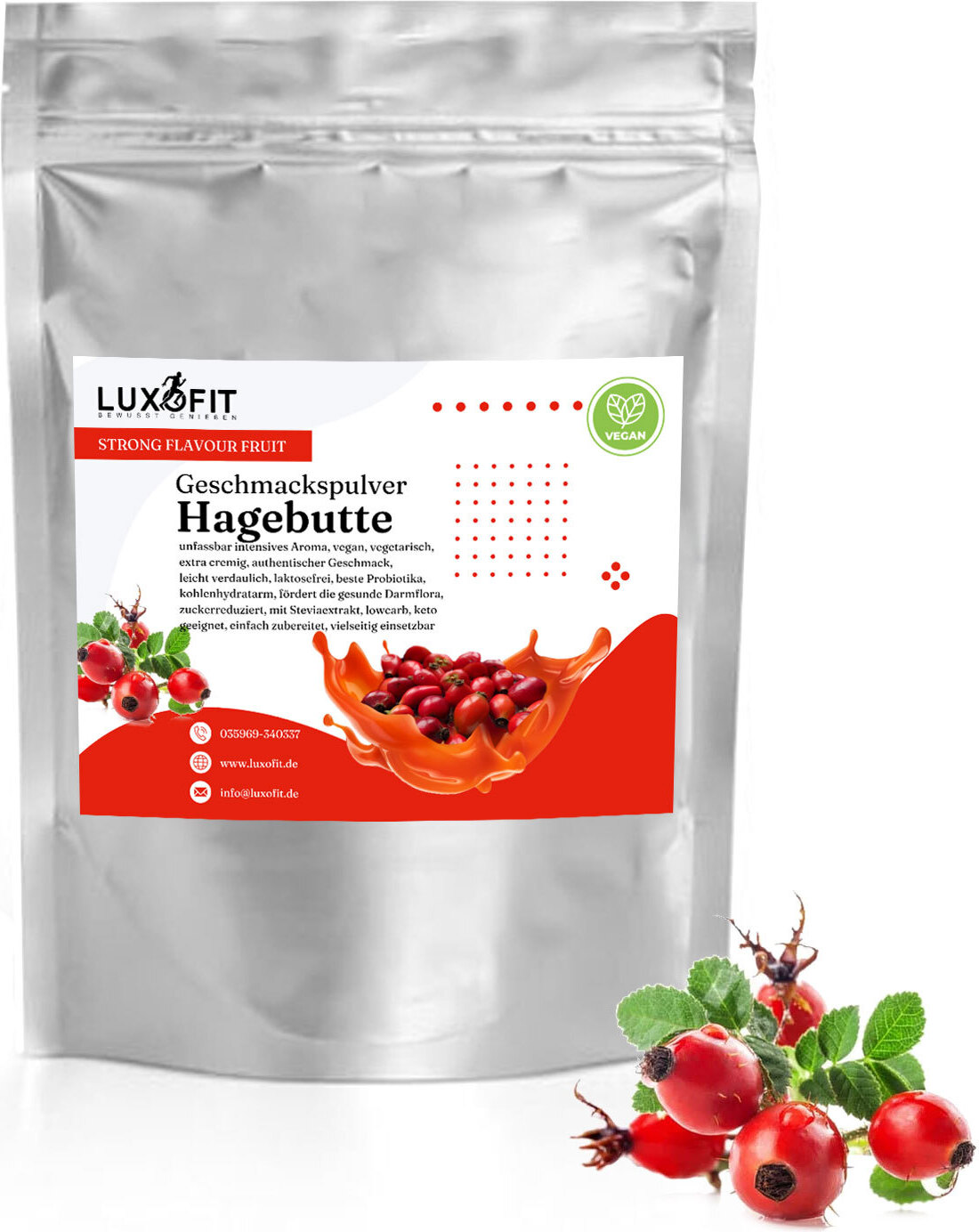 Luxofit Hagebutte Geschmackspulver Fruit Flavour kalorienarm 300 g GP-039