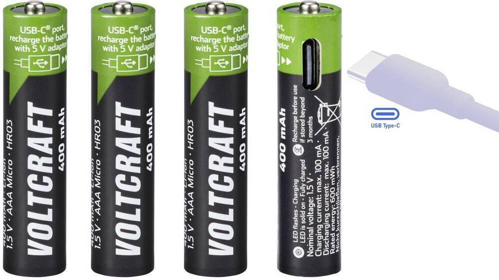 VOLTCRAFT VC-AAA400USB USB-C® Akku Li-Ion 400 mAh 1.5 V 4 St.