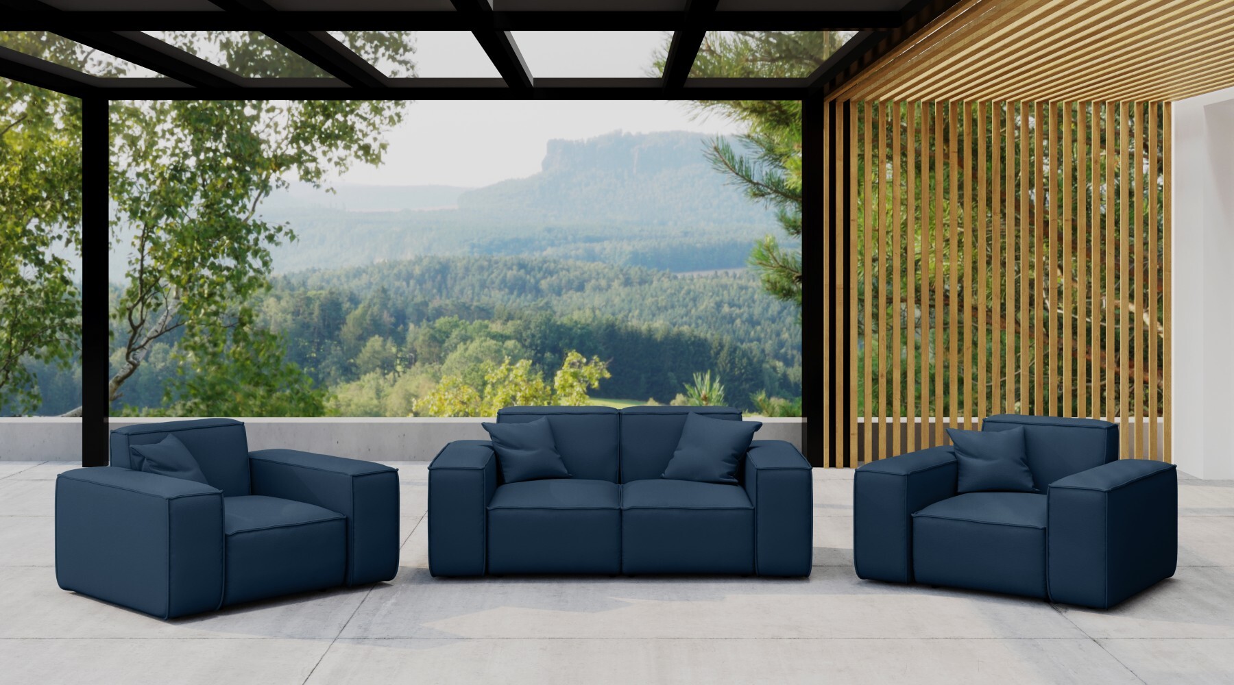 Kaiser Möbel Gartenmöbel-Set 2 1 1 für Garten, Terrasse, Gartenmöbel, MALIBU Lounge-Set, gemütlich und komfortabel Marineblau