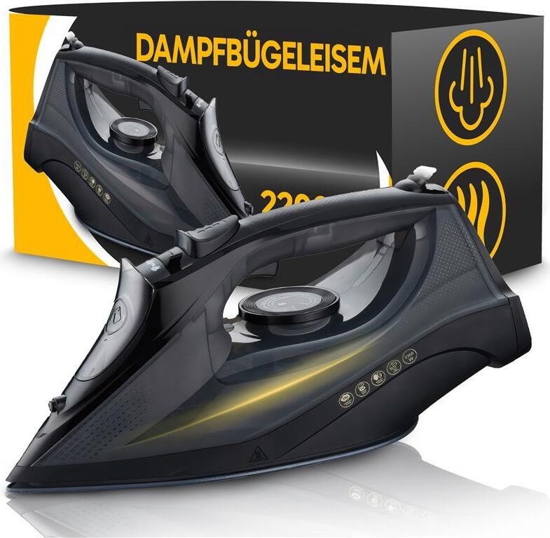 Dampfbügeleisen Keramik-Bügelsohle Bügeleisen Keramikbügelsohle Dampf Klein und Kompakt Antikalk-System Bügeleisen Mit Kabel 2200W 450ml Schwarz Retoo OR1085