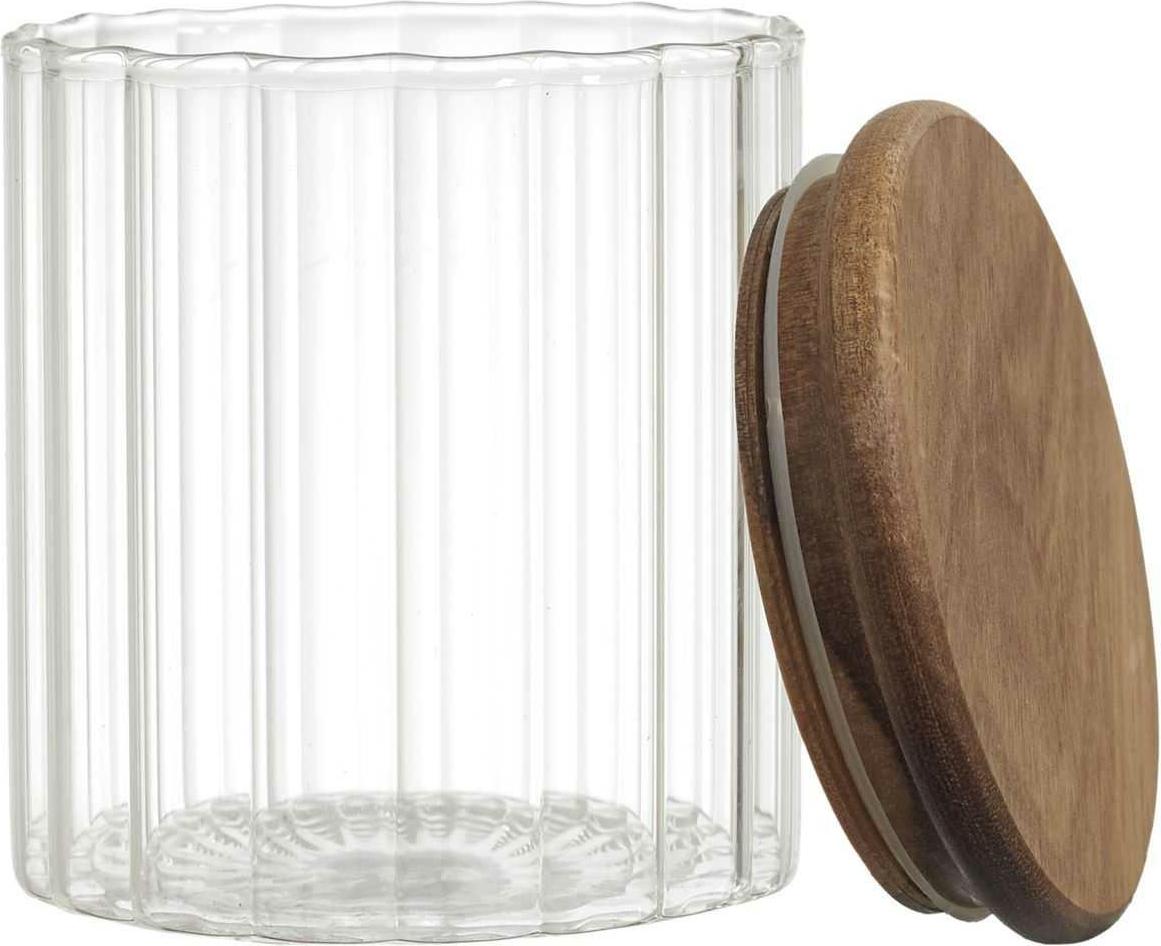 HowHomely | Aufbewahrungsglas - ARNO - 500 ml - Transparent - Elegantes Design - Holzdeckel - Küchenorganisation HH-KA0377