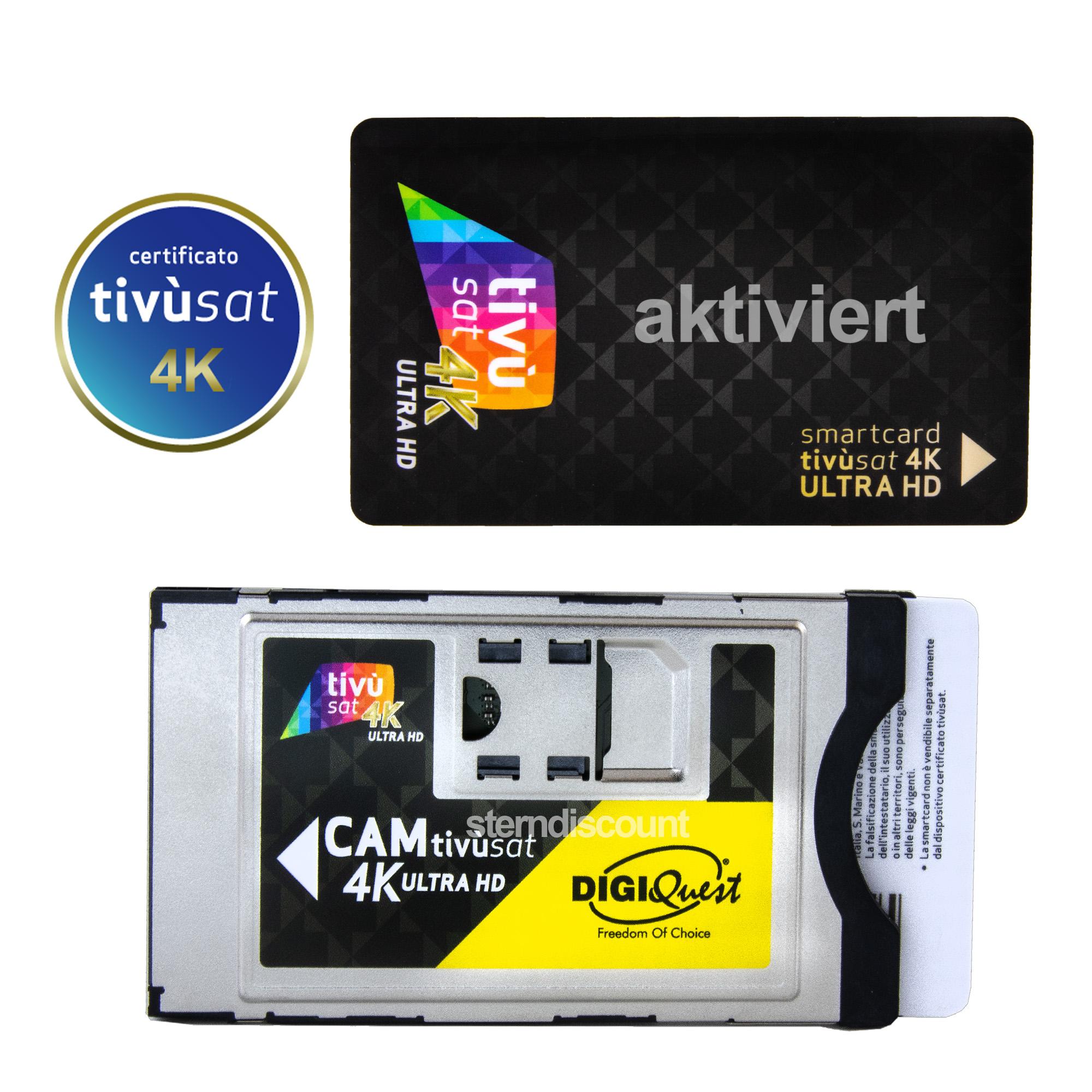 Tivusat Cam 4K UltraHD DigiQuest Tivusat Modul + Karte aktiviert RAI Mediaset italienische Smartcard NEUE Generation 2026 für Hotbird 13°E TVSAT CI+