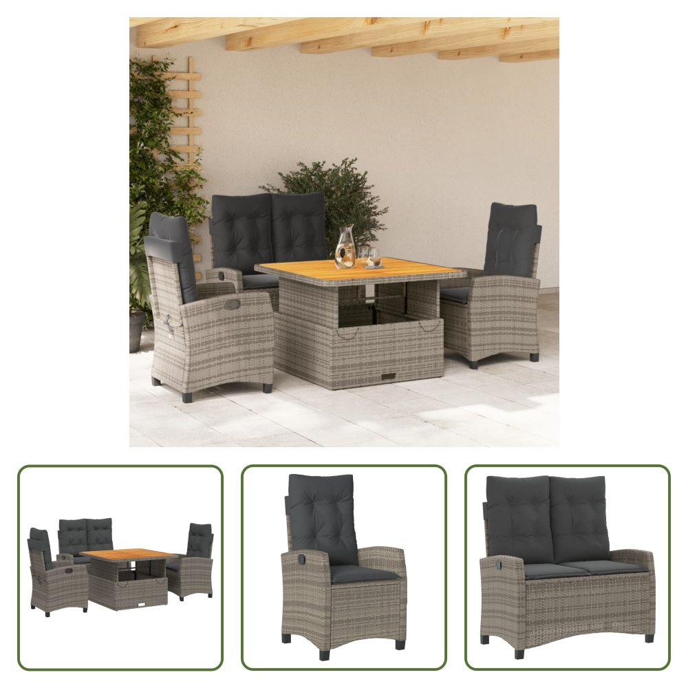 The Living Store 4-dielny záhradný jedálenský set s vankúšmi sivý polyratan