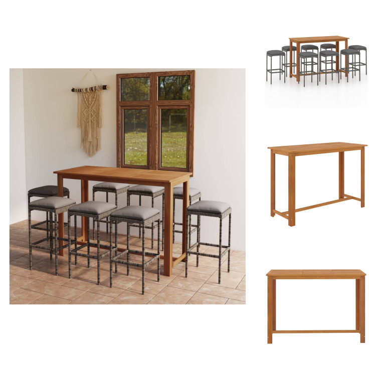 vidaXL 9-dielny záhradný barový set s vankúšmi sivý - Záhradné nábytkové zostavy