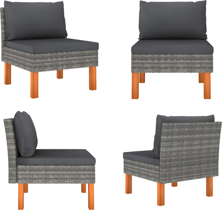 vidaXL Mittelsofa Poly Rattan und Eukalyptus Massivholz - Mittelsofa - Mittelsofas - Sofa-Mittelstück - Sofa-Mittelstücke HL315753