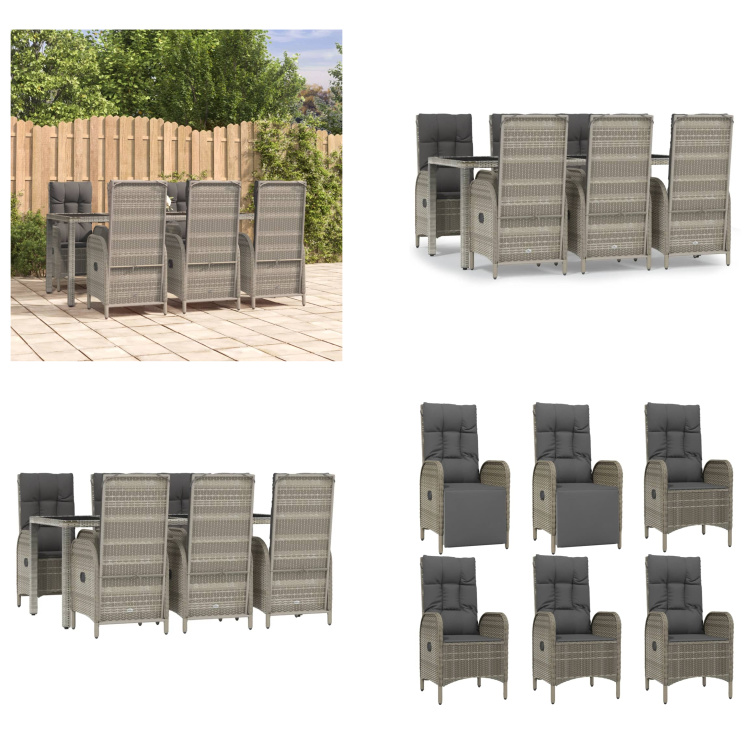 vidaXL 7-dielny záhradný jedálenský set s vankúšmi sivý polyratan - Záhradný jedálenský set - Záhradné jedálenské sety - Jedálenský set - Jedálenský set terasa