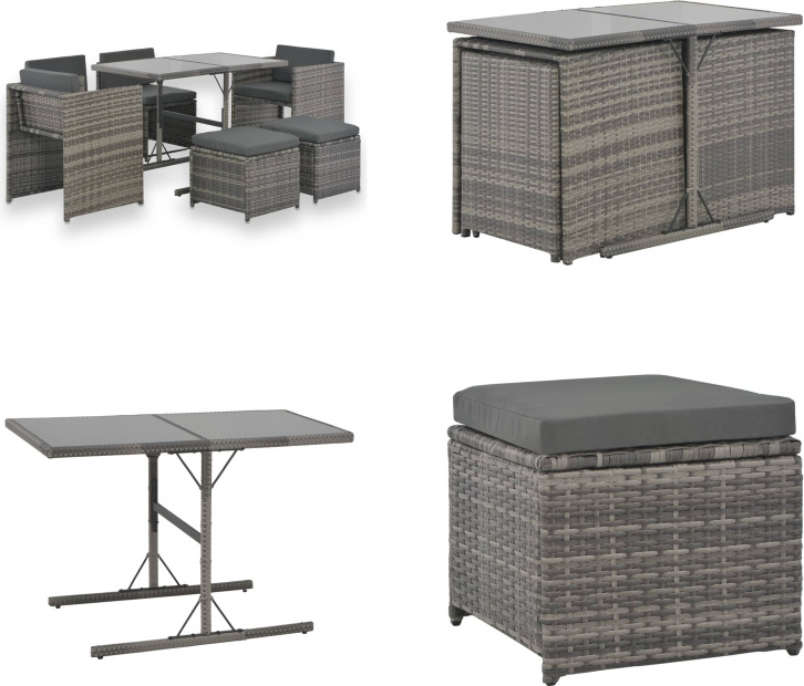 vidaXL 7-dielny záhradný jedálenský set s vankúšmi polyratan sivý - Záhradný jedálenský set - Záhradné jedálenské sety - Záhradné sety