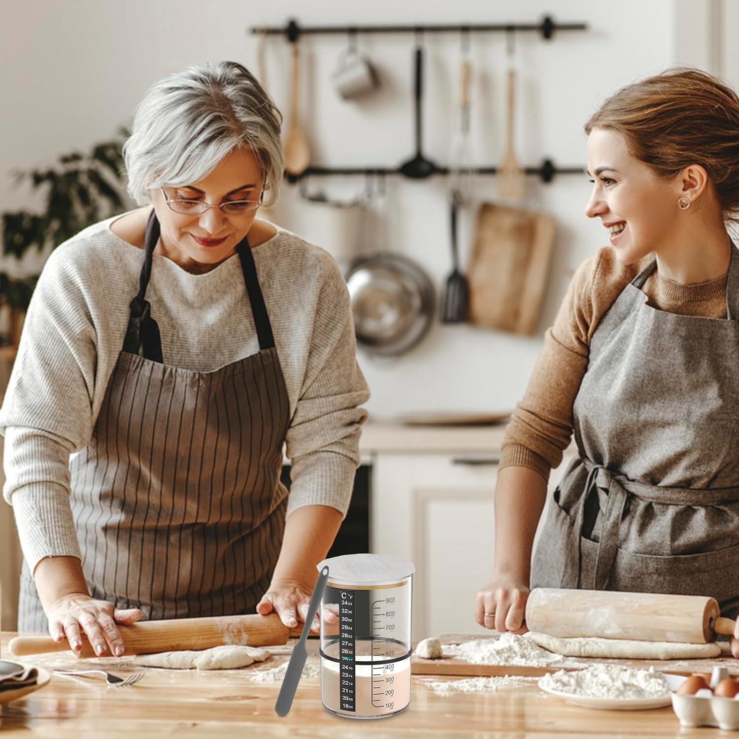 Markenlos Sauerteigstarter Set - 7-teiliges Set - Hochwertiges Glas und Holz