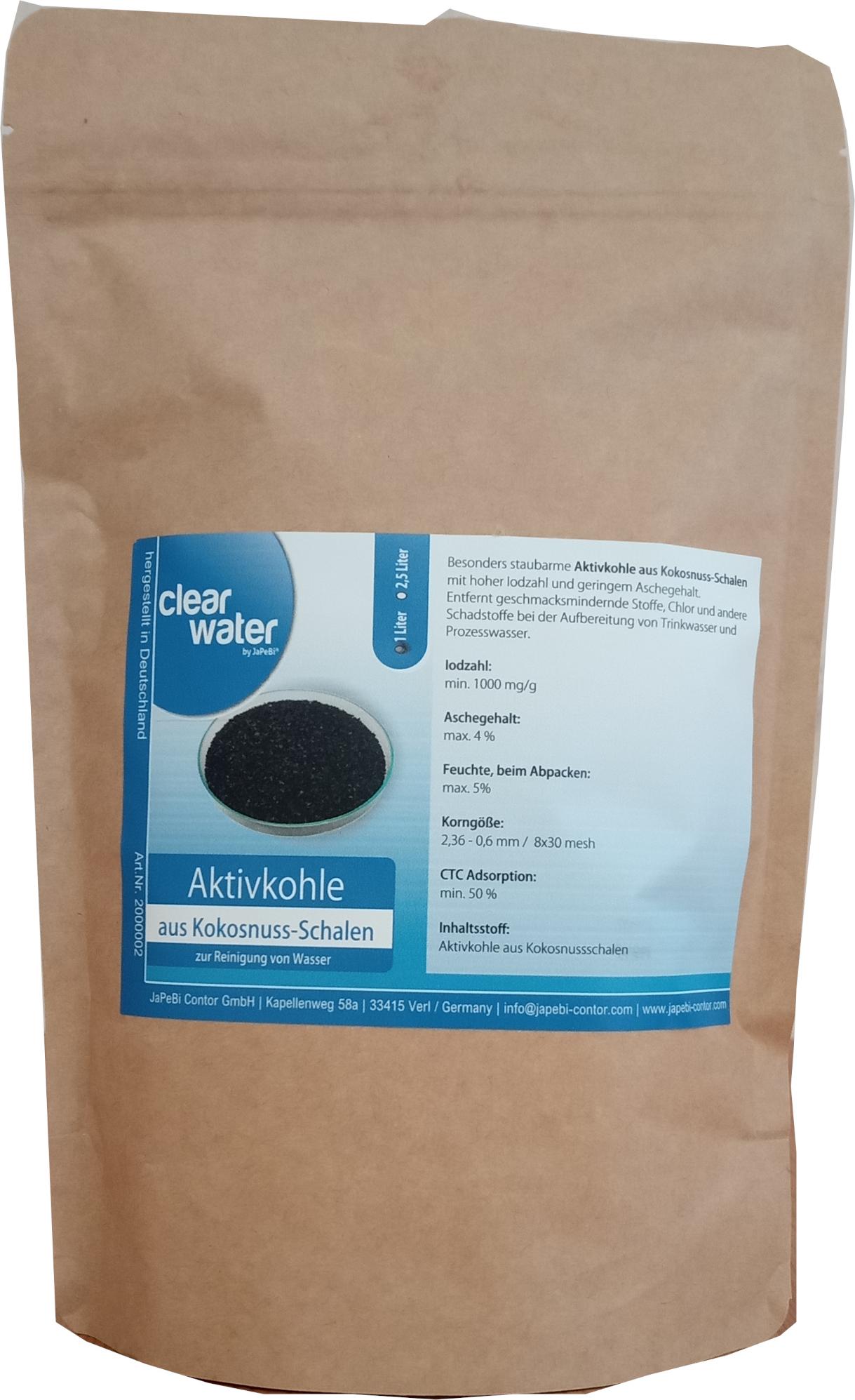 JaPeBi Contor 1L / 0,5kg Aktivkohle Granulat Filterkohle aus Kokosnussschalen, 8x30 mesh