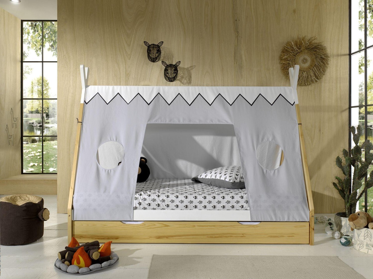 Vipack Tipi-Bett 90 x 200cm mit Schlafzelt und Bettkasten - weiß TICO200204