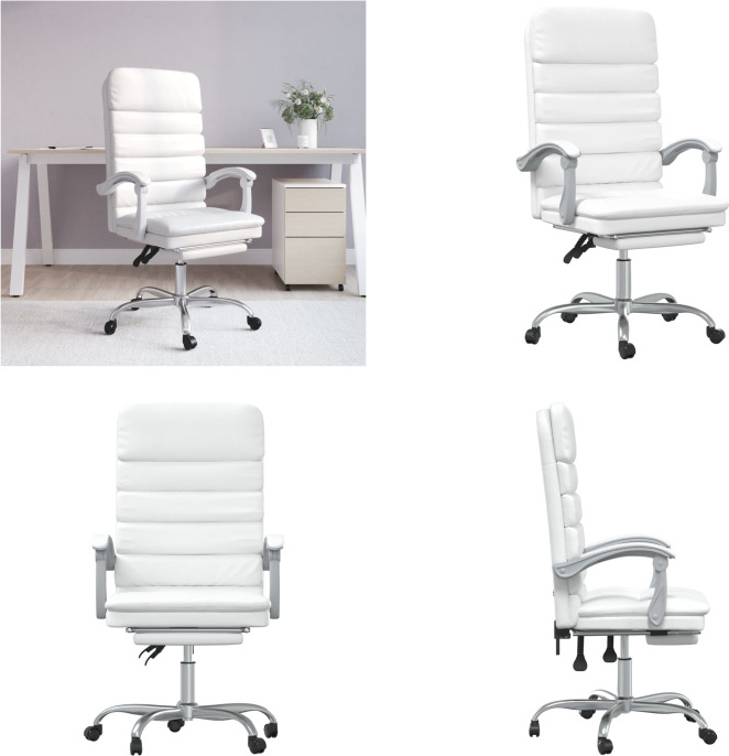 vidaXL Kancelárske kreslo s masážnou funkciou biela Imitácia kože - Masážne kancelárske kreslo - Masážne kancelárske kreslá - Kancelárske kreslo s masážnou funkciou - Elektrické kancelárske kreslo