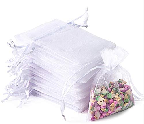 XS 100 Stück Säckchen Organzabeutel 7x9CM, Organza Säckchen Klein Lavendelsäckchen Säckchen zum Befüllen für Partei Schmuck Süßes Hochzeit, Weiß