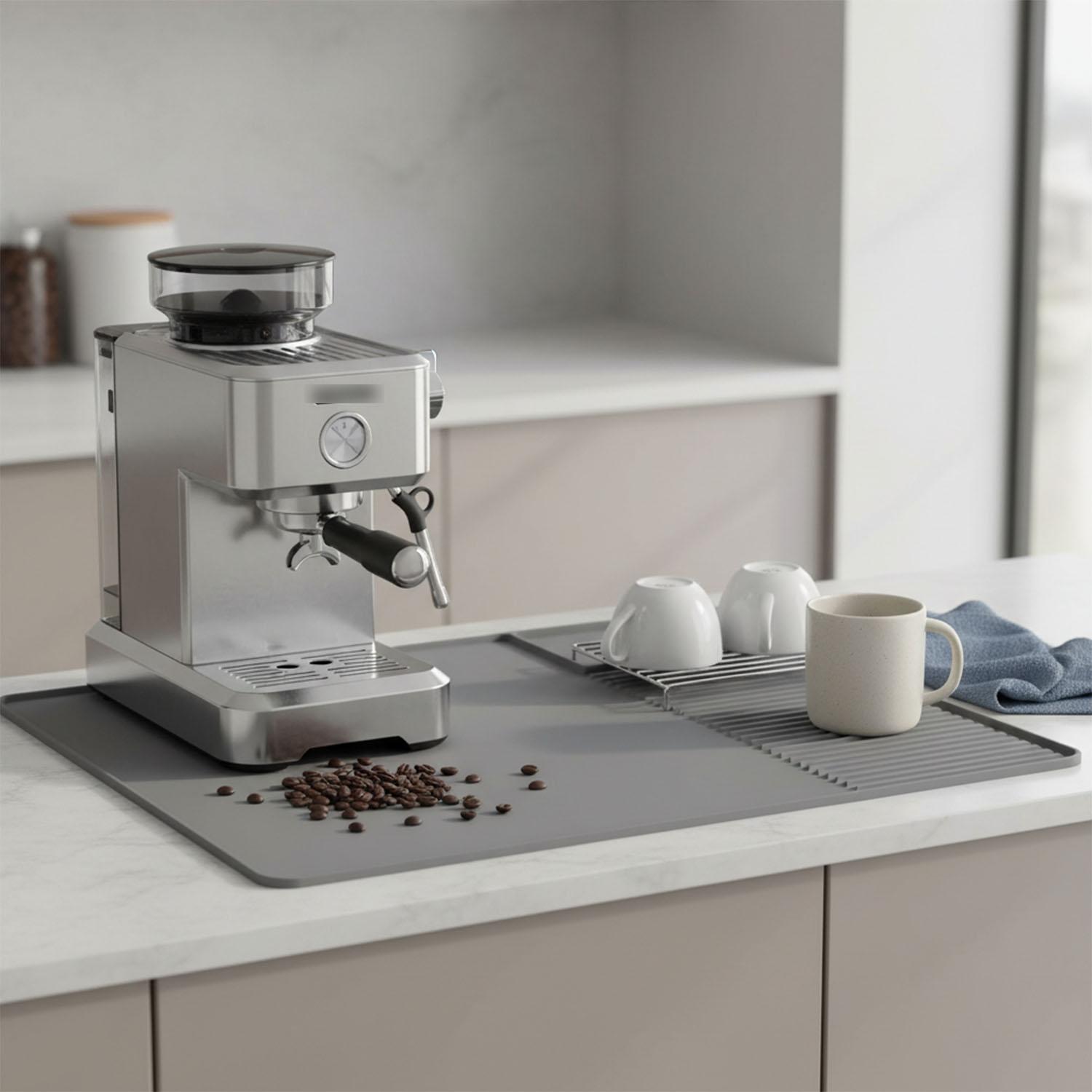 Qugou GmbH Silikon Abtropfmatte Kaffeemaschine, Abtropfmatte Geschirr Unterlage Kaffeemaschine 60x40cm Grau