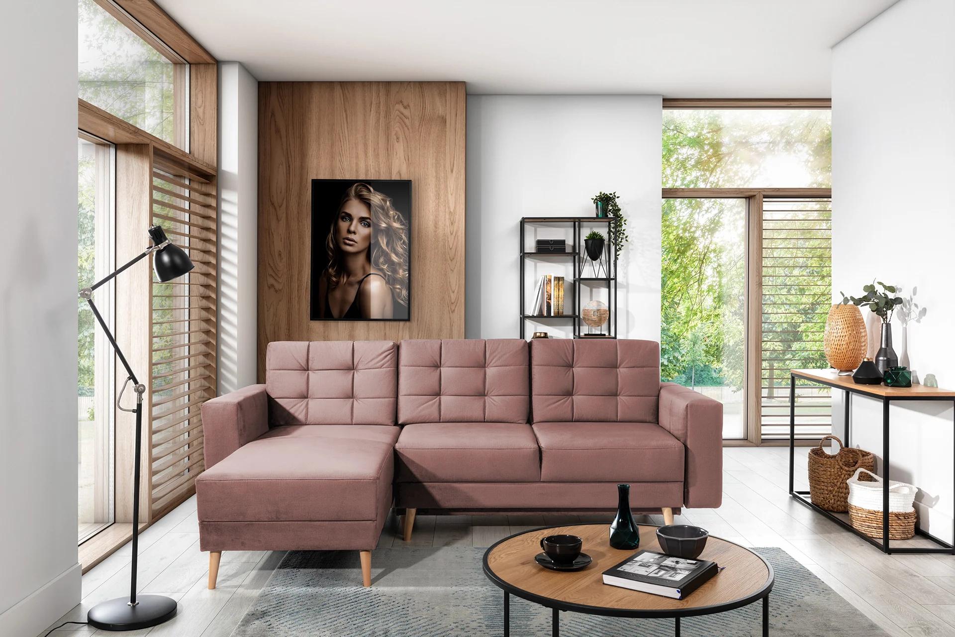 VENETI Ecksofa SASHA, rosa, faltbar, mit Speicherplatz, 248x93x162 cm (B x H x T) 162-01-00111