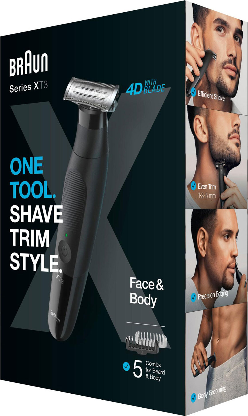 Braun Series X All-in-One Beard Trimmer / Bodygroomer / Electric Shaver Men / Hair clipper, 5 hrebeňových nástavcov, na 3 dni fúzy, vlasy, telo a intímnu oblasť, darček muž, XT3200