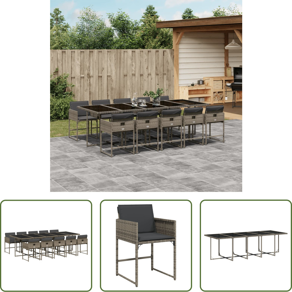 The Living Store 11-dielny záhradný jedálenský set s vankúšmi sivý polyratan