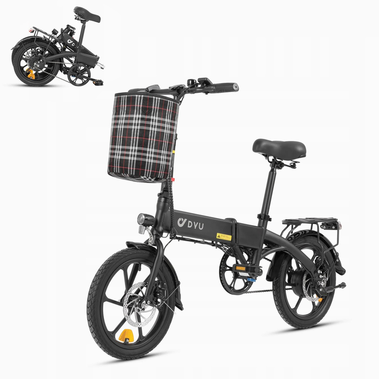 Elektrický bicykel DYU A1F PRO E, 16-palcový elektrický skladací bicykel s indikátorom batérie, diaľkový štart, 3 jazdné režimy, nočné svetlá, asistent pedálov, nastaviteľná výška sedadla, skladací pedelec pre mužov a ženy