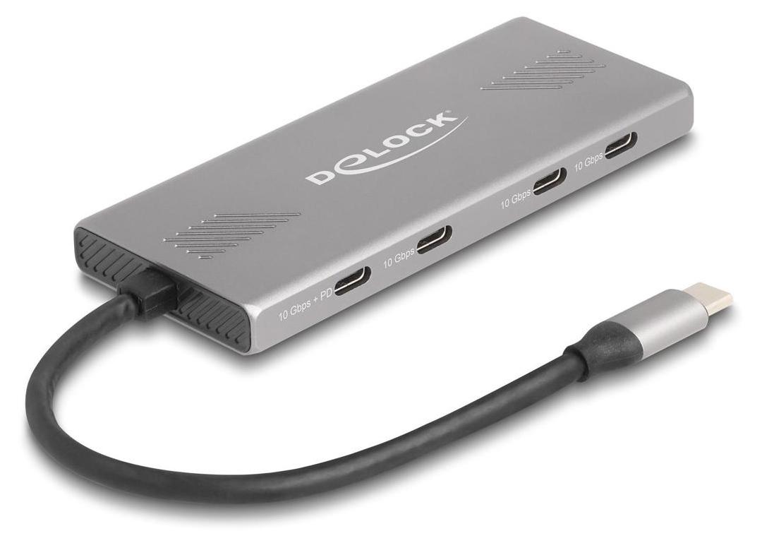 DeLOCK 64313, USB 3.2 Gen 2 (3.1 Gen 2) Type-C, USB 3.2 Gen 2 (3.1 Gen 2) Type-A, USB 3.2 Gen 2 (3.1 Gen 2) Type-C, 10000 Mbit/s, Šedá, Hliník, 80 W