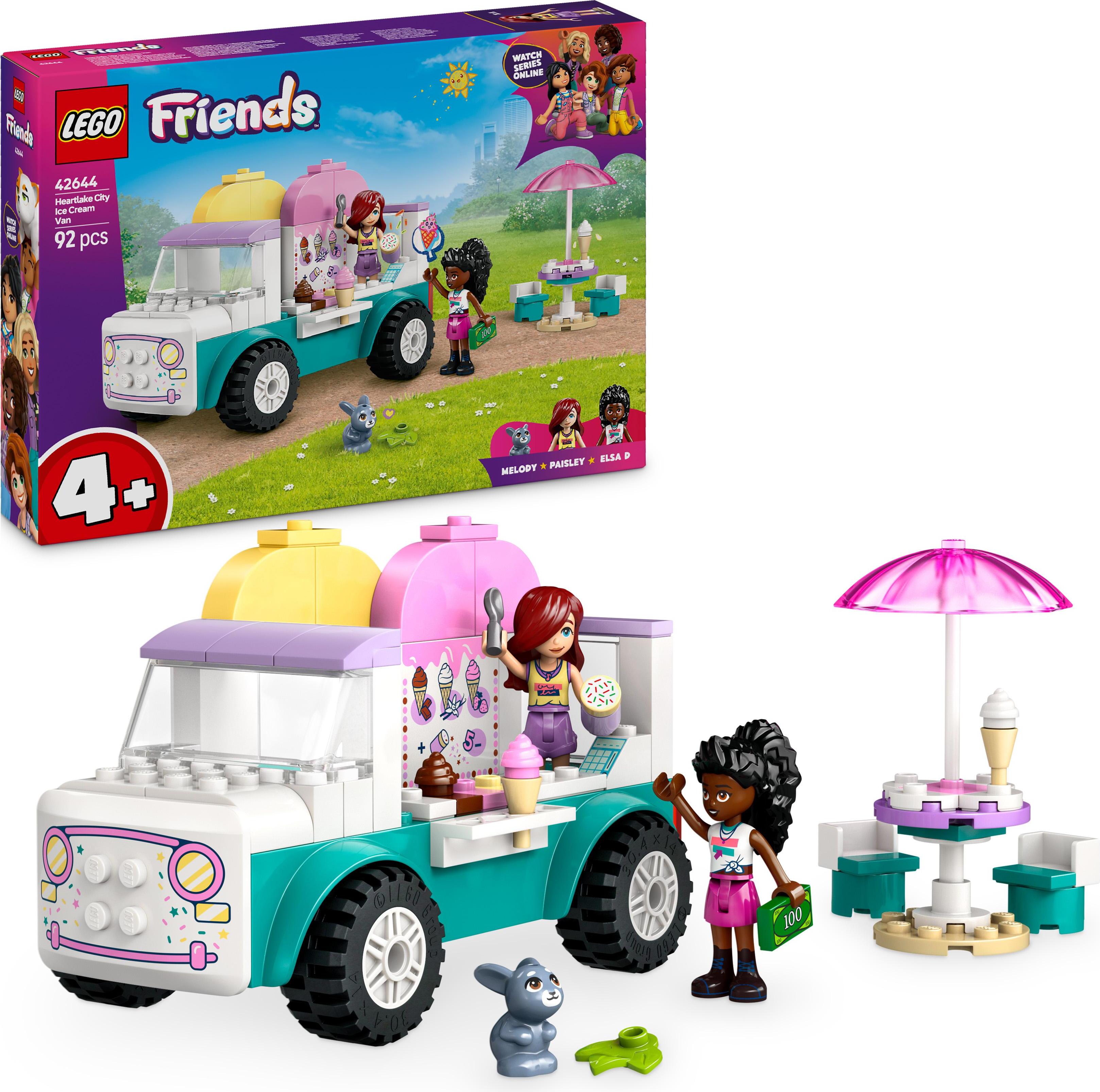 LEGO Friends Heartlake City zmrzlinárska dodávka, stavebnica na hranie rolí, stavebnica s 2 figúrkami a králikom, hračka pre dievčatá od 4 rokov, stavebnica s minifigúrkami postáv 42644
