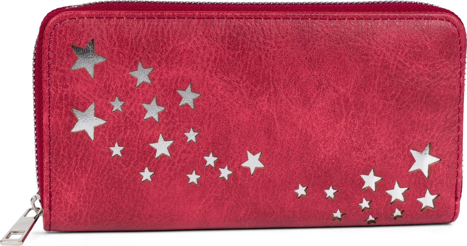 styleBREAKER Damen Portemonnaie mit Metallic Sternen | große Geldbörse mit Reißverschluss, Kartenfächern & Handyfach, Kunstleder 19 x 10 cm