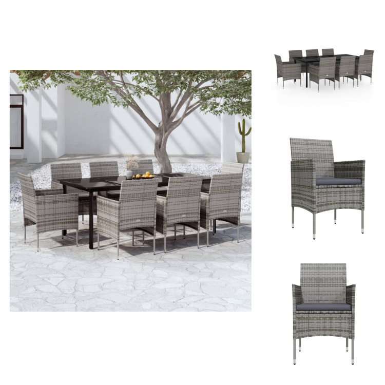 vidaXL 9-dielny záhradný jedálenský set s vankúšmi sivý a čierny - Záhradné nábytkové zostavy
