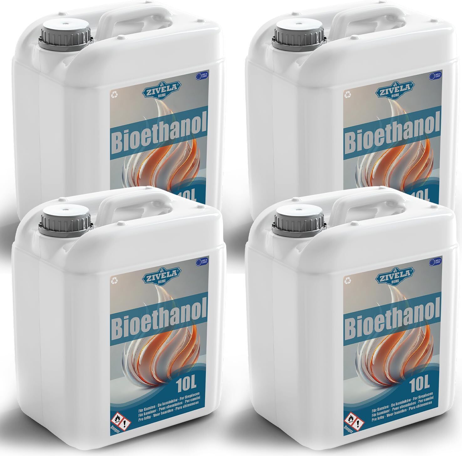 Zivela Bioethanol 96,6% 40L | Alkohol Geruchlos 96,6% 4x10L | Bioethanol für Kamin, Tischkamin, Bioethanol Kamin | Bioethanol Geruchlos | Saubere Verbrennu